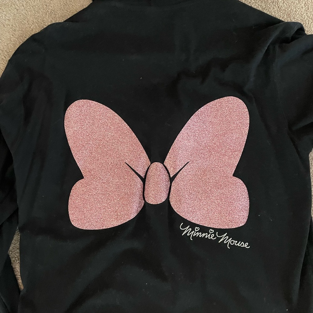 Custom Minnie Mouse light hooded black zip-up sweatshirt